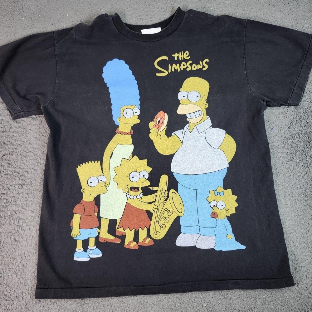 The Simpsons Cartoon Network Shirt Mens Large Black Graphic Double Sided Tee